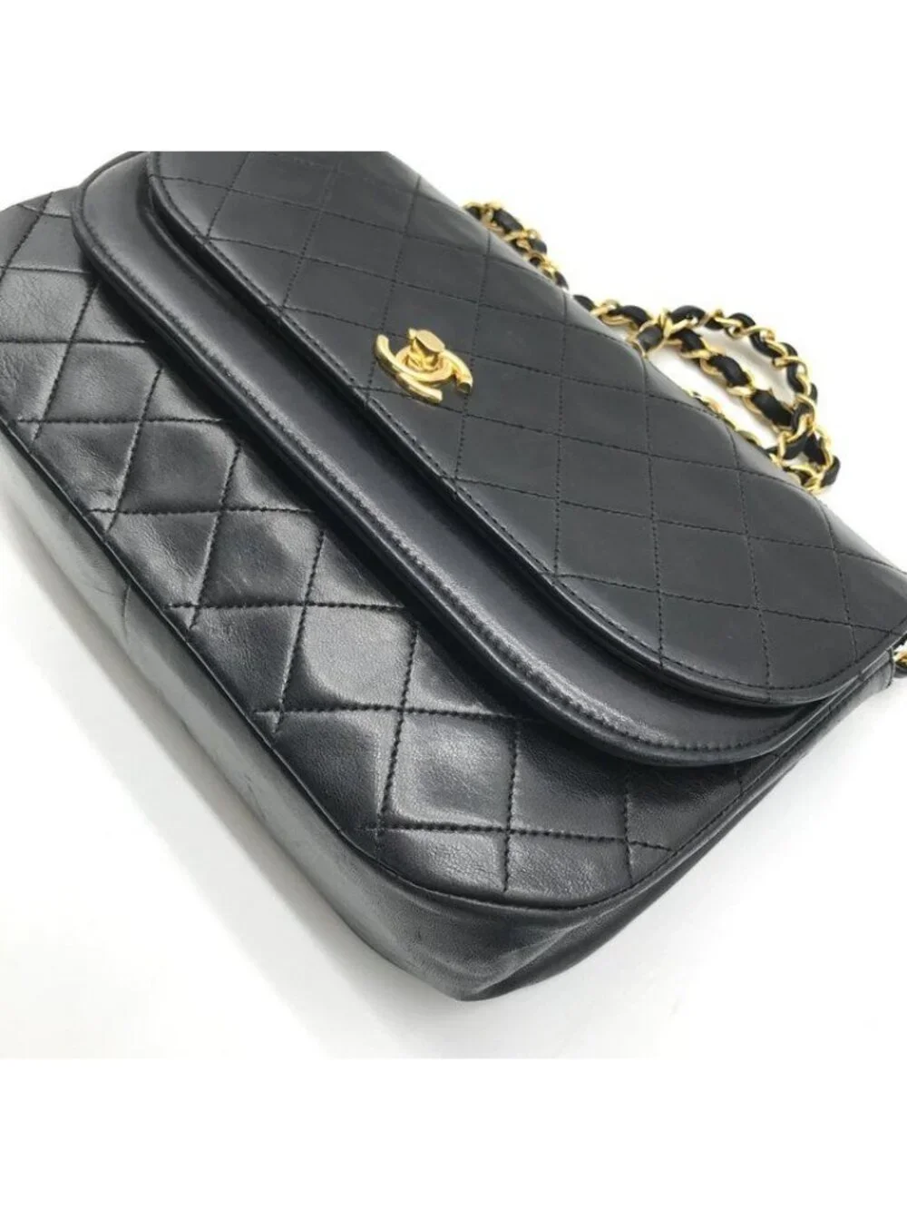 Chanel CC Logo Quilted Turnlock Half Moon Chain Shoulder Bag Black